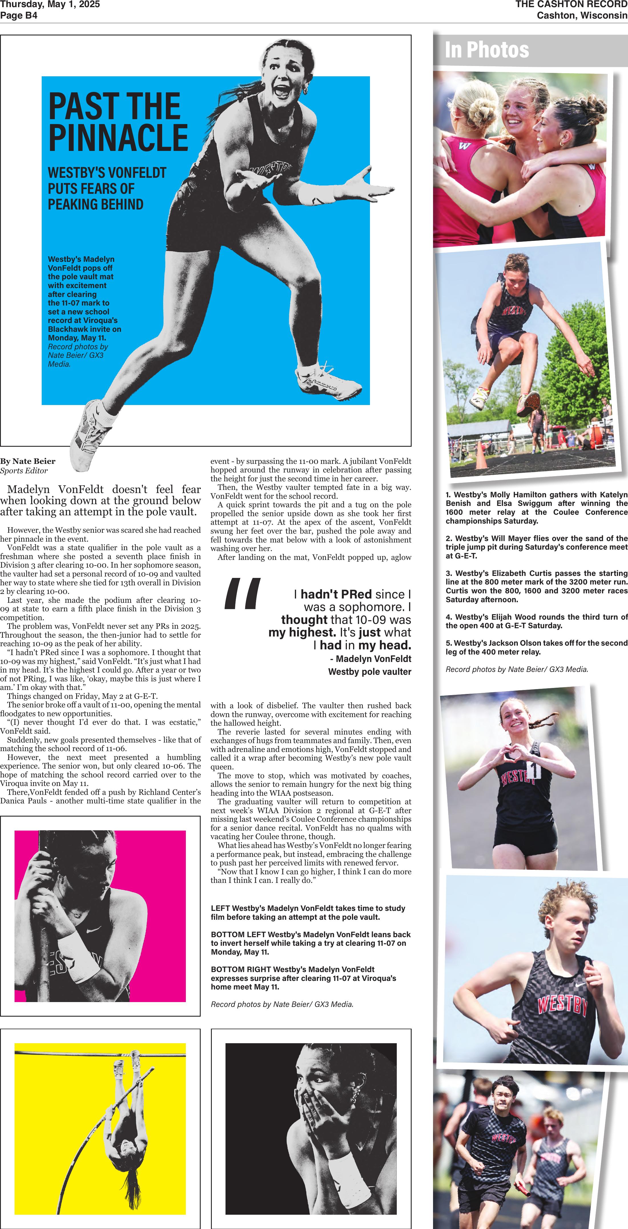 Cashton Record sports page B4 — Past the Pinnacle feature on Madelyn VonFeldt